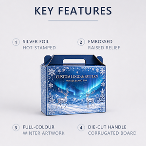 Custom Printed Christmas Gift Box with Integrated Carry Handle and Gold <strong>Starburst</strong> for Christmas Retail Packaging - Product Image 6