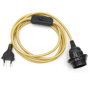 Cordón de luz colgante Vintage, cuerda de alimentación europea con interruptor en línea, Cable cubierto de tela, soporte de lámpara de bombilla rosca E27, 2 metros - Product Image 6