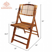 Chaise de mariage pliante en bois de bambou naturel avec dossier à lattes et garniture en osier, style rustique, pour hôtels, banquets, événements, locations et mobilier commercial