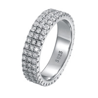Bague de couple personnalisée en argent sterling S925, trois rangées de diamants, bande éternelle en moissanite de 1,5 mm, bijoux fins