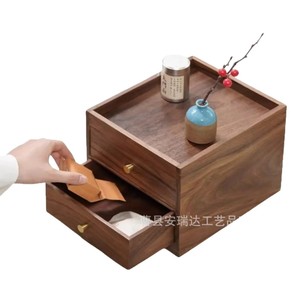 Wooden Desktop Double Layer Drawer Storage <b>Box</b> For <b>Tea</b> Cake Jewelry And Sundries Rectangle Standing Type Solid Color - Product Image 5