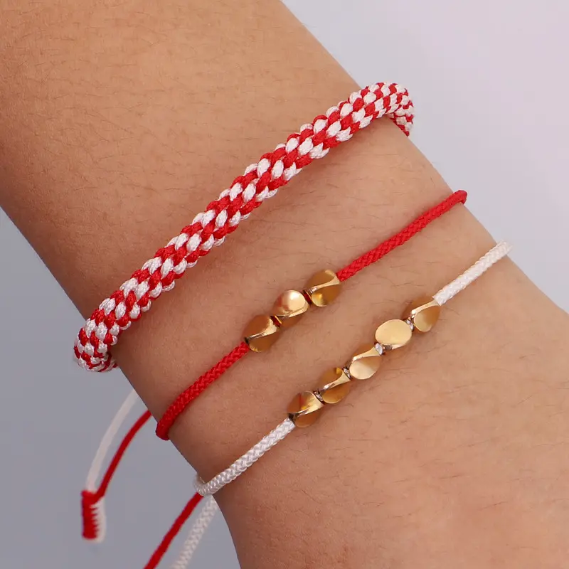 Adjustable Copper Beads Woven Red String Lucky Rope Bracelets Ethnic Tibetan Thread Braided Handmade Bracelets Friendship Gifts