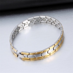 316 L Stainless Steel Anti-allergy <b>Silver</b>/Gold Plated Casual/Sporty Arthritis Relief Magnetic Unisex <b>Bracelet</b> with Custom Logo - Product Image 1