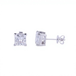 Pendientes de Moissanita VVS con Corte Princesa de 1 Quilate |   Joyería Fina de Plata de Ley 925 con Baño de Rodio, Diseño de Garras, Unisex, Regalo de Moda - Product Image 2