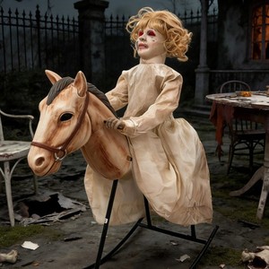 Decorazione Animatronica Spaventosa per Halloween: Cavallo a Dondolo Fantasma Ragazza per Casa Stregata, Bar Horror ed Eventi - Product Image 1