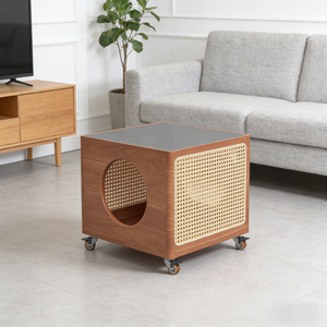 Table basse moderne minimaliste en bois massif pour animaux de compagnie, table d'appoint mobile avec rangement pour salon, usage domestique - Product Image 4