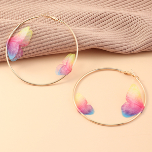 Pendientes de Aro Grandes de Seda Colorida de Doble Capa, Elegantes y Chapados en Oro, Joyería de Moda para Mujer - Product Image 5