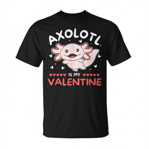 T-shirt con design ispirato all'axolotl per San Valentino - Abbigliamento promozionale con stampa 'Il mio axolotl è il mio valentino' - Product Image 2
