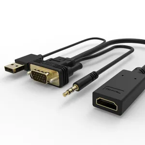 VGA到HDMI公到母适配器转换器电缆，带3.5毫米音频和USB 5v电源1080P转换器