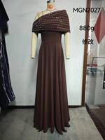 Robe de soirée élégante en mousseline de soie couleur unie avec strass thermocollés pour femme