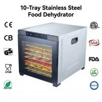 Déshydrateur alimentaire en acier inoxydable à 10 plateaux, écran tactile numérique, température réglable, 80°C, faible bruit, classe B, économe en énergie