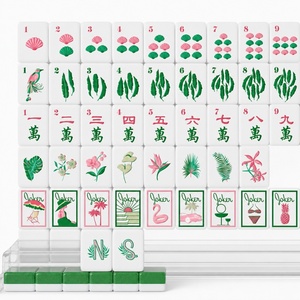 Mahjong américain en acrylique multicouche à motif feuille de palmier verte et mahjong américain à trois couches vert et rose - Product Image 4