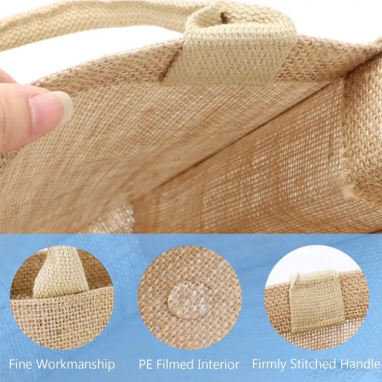Large Burlap Reusable Jute Canvas Gift Favors Bag with Handles