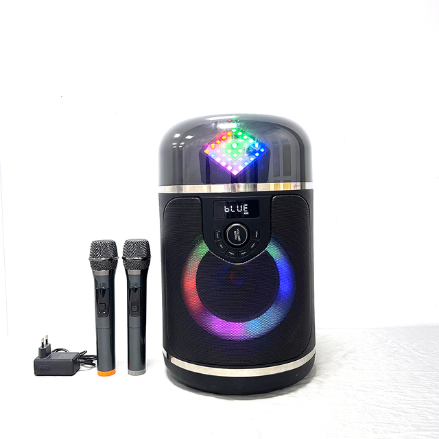 8-inch Portable Party Speaker with Wireless Mic & Remote RGB LED Light Strip USB/RCA/AUX/XLR/TF/FM/BT 50W Plastic Cabinet