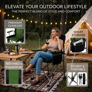 KingGear Outdoor Picnic 400 LBS Capacity Heavy Duty Camping <b>Chair</b> HighBack <b>Padded</b> Arm <b>Chair</b> Folding Camp <b>Chair</b> with Cup Holder - Product Image 5
