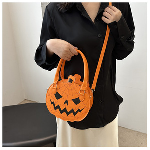 2026 New Halloween Pumpkin Shoulder <b>Bag</b> Funny Color Block Design PU Leather Top Handle <b>Crossbody</b> Purse - Product Image 1