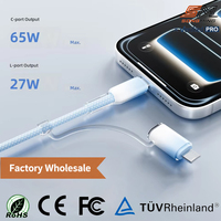 Câbles de charge rapide et de transfert de données USB-C 2-en-1 tressés en matériau tissé 60W pour téléphones mobiles - Vente en gros