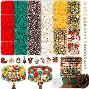 Kit de Arcilla Polimérica Navideña de 2900 Piezas, Cuentas Redondas Heishi, Juego de Colgantes con Letras para Hacer Pulseras y Joyería Navideña - Product Image 1