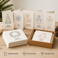 Tarjetas de Navidad de Papel Sembrable con Cinta Decorativa, A6 Plegadas, Personalizables, Ecológicas, Set de Tarjetas Festivas con Cinta Decorativa