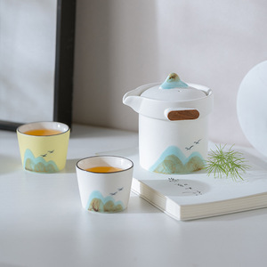 Service à thé de voyage en céramique portable, design minimaliste, théière avec tasses pour usage extérieur, origine Dehua - Product Image 3