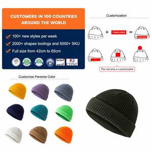 Gorro de punto acrílico blanco con parche de etiqueta tejida personalizada con cara sonriente para hombres y mujeres - Product Image 4