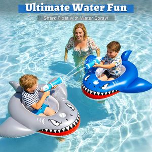 <b>Inflatable</b> Shark <b>Pool</b> Float <b>for</b> Kids 3 to 11 Years Swim Toy with Water Squirt Guns Safety Seat Toddler Ride-On Float <b>Pool</b> Game - Product Image 5