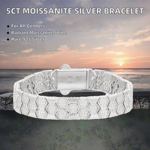 <b>Silver</b> 925 White Gold Plated Original Total 5 Carat Brilliant Cut Test D Color VVS1 Moissanite Honeycomb <b>Bracelet</b> <b>Chain</b> Fine - Product Image 2