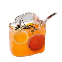 Gobelet en verre élégant en forme de sac fourre-tout avec paille, tasse transparente créative résistante à la chaleur pour pique-nique, bureau, fête, vaisselle esthétique