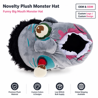 Pantoufles en peluche monstre grises et noires à grande bouche, chaussures chaudes de dessin animé, OEM ODM, vente en gros personnalisée en vrac