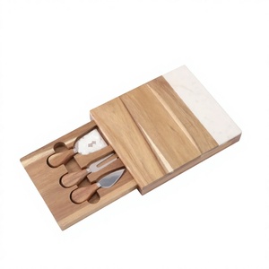 Tabla de Quesos Ecológica de Madera de Acacia con Bandeja Cuadrada de Mármol Blanco para Servir Aperitivos y Juego de 3 Cuchillos - Product Image 2