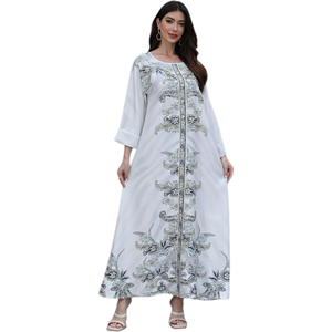 Robe Abaya élégante et modeste en polyester imprimé pour femmes musulmanes, motif floral d'inspiration vintage, pour mariage, automne, <span class=keywords><strong>printemps</strong></span>, été - Product Image 1