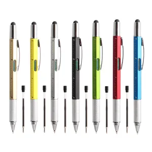 7合1多功能圆珠笔，带现代手持工具测量技术尺螺丝刀触摸屏触控笔水平仪