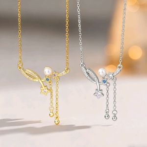 Collana da donna di lusso leggero stile francese, con diamanti colorati, <span class=keywords><strong>perle</strong></span> a cometa e catena in bambù, sportiva, di nicchia, di alta gamma - Product Image 4