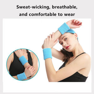Fabrika toptan özel elastik Terry pamuk polyester noel tenis spor bileklik kadınlar erkekler için ter bantları saç bandı seti - Product Image 4