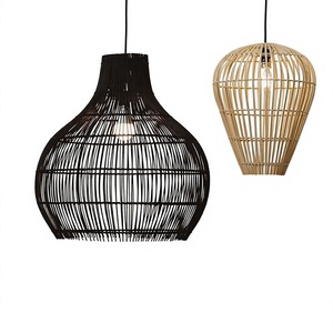 Rattan Pendant Lampshade E27 <b>Black</b> Bell Shape Natural Wicker Hanging <b>Light</b> For Living Room - Product Image 1