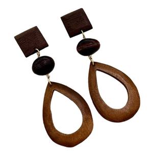 Boucles d'oreilles vintage en bois en forme de goutte d'eau pour femmes, bijoux pendantes à la mode - Product Image 4