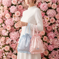 Tas Serut Satin Logo Kustom OEM Kantong Berumbai Pink Tas Hadiah Kemasan Pribadi untuk Produsen Perhiasan Kosmetik