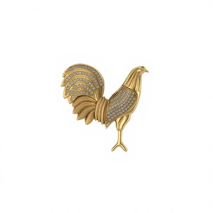 Collar de Lujo con Colgante de Gallo de Combate Personalizado, Diseño Único, Chapado en Oro sobre Plata 925, con Diamantes Naturales, Unisex - Product Image 1
