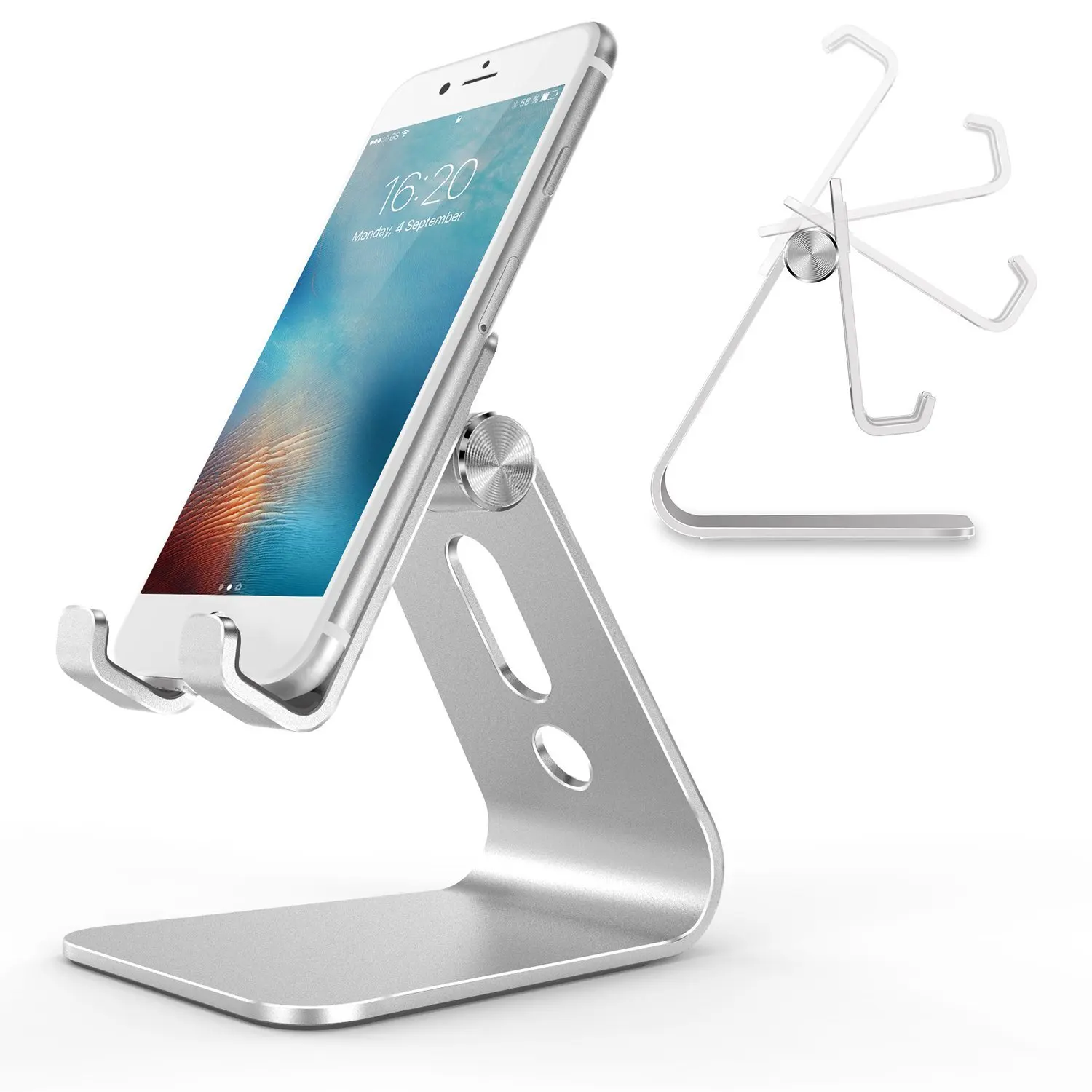 Adjustable Cell Phone Stand, Aluminium Desktop Ponsel <span class=keywords><strong>Berdiri</strong></span> dengan Dasar Anti-Slip dan Nyaman Pengisian <span class=keywords><strong>Port</strong></span>