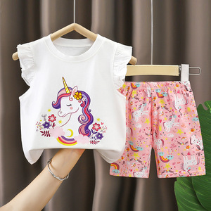 Conjunto de Ropa de Verano para Bebé, 100% Algodón, Manga Corta, Pantalones Cortos con Dibujos Animados, Transpirable y Bonito - Product Image 2