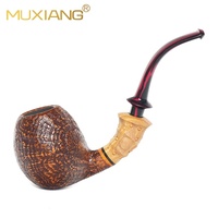 MUXIANG Pipe à tabac vintage en bois de bruyère laqué, forme œuf, style italien, avec tige en bois d'olivier et embout buccal en ébonite