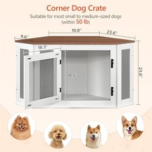 Jaula para Perros de Esquina Cuadrada Clásica Ecológica de Nogal Blanco Sólido, Mesa Auxiliar Decorativa para Interiores y Exteriores, Venta al por Mayor - Product Image 4