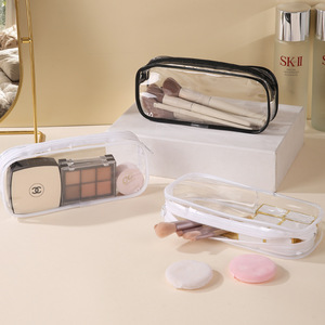 Transparent Cosmetic Bag Rectangle Portable Travel Toiletry <b>Storage</b> For Makeup Brush Lipstick Skincare Products Black And White - Product Image 1