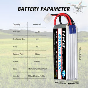 Batería Lipo HRB 6S 22.2V 4000mah para <span class=keywords><strong>Drones</strong></span>, 60C, Conector XT90, Enchufe EC5 para Autos RC, <span class=keywords><strong>Drones</strong></span>, Helicópteros y Aviones RC - Product Image 3