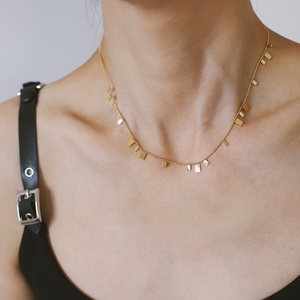 Collares Geométricos Lisos, Chapados en Oro de 18K, Acero Inoxidable Espejo, Colgante Rectangular con Corte Láser, Cadena, Joyería de Moda - Product Image 3