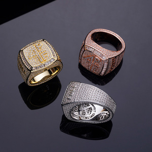 Bagues hiphop personnalisées, en argent sterling 925, forme carrée en laiton platine, bijou de <span class=keywords><strong>basket</strong></span>-ball, de champion, originales - Product Image 5