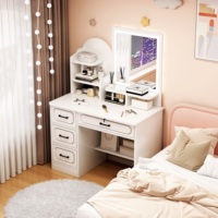 Table de maquillage moderne en bois avec miroir, bureau de coiffure spacieux à plusieurs tiroirs pour chambre à coucher