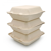 Bagazo Desechable Ecológico Natural Caña de Azúcar para Llevar A LA Caja 9X9 "Compostable Contenedores de Alimentos con Bisagras Contenedor