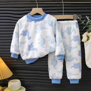 Vente en gros, nouvelle collection automne-hiver, ensemble de pyjamas en <span class=keywords><strong>polaire</strong></span> pour enfants, garçons et filles, 2 pièces, épais et chauds, vêtements de maison pour bébés et enfants - Product Image 4