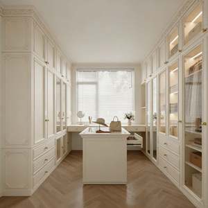 BALOM Luxury European Walk in Closet <b>Wardrobe</b> with Island Custom White Wooden Bedroom Furniture Glass Door Design - Product Image 2